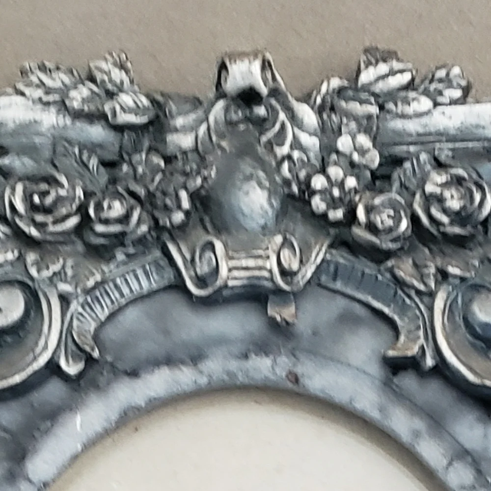 Vintage Pewter & Rock Stone Gray Collectible Ornate Photo Frame 8